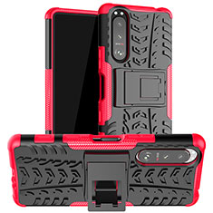 Silikon Hülle Handyhülle und Kunststoff Schutzhülle Hartschalen Tasche mit Ständer JX1 für Sony Xperia 5 III Pink