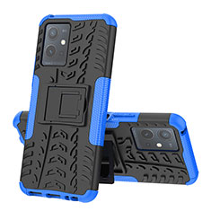Silikon Hülle Handyhülle und Kunststoff Schutzhülle Hartschalen Tasche mit Ständer JX1 für Vivo iQOO Z6 5G Blau