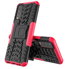 Silikon Hülle Handyhülle und Kunststoff Schutzhülle Hartschalen Tasche mit Ständer JX1 für Vivo Y20 Pink