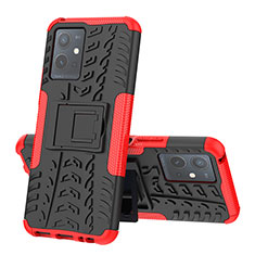 Silikon Hülle Handyhülle und Kunststoff Schutzhülle Hartschalen Tasche mit Ständer JX1 für Vivo Y30 5G Rot