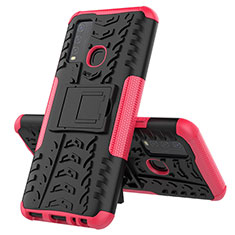 Silikon Hülle Handyhülle und Kunststoff Schutzhülle Hartschalen Tasche mit Ständer JX1 für Vivo Y50 Pink