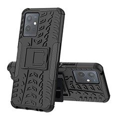 Silikon Hülle Handyhülle und Kunststoff Schutzhülle Hartschalen Tasche mit Ständer JX1 für Vivo Y55s 5G Schwarz
