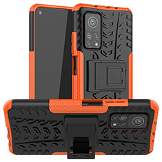 Silikon Hülle Handyhülle und Kunststoff Schutzhülle Hartschalen Tasche mit Ständer JX1 für Xiaomi Mi 10T Pro 5G Orange