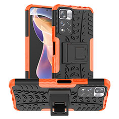 Silikon Hülle Handyhülle und Kunststoff Schutzhülle Hartschalen Tasche mit Ständer JX1 für Xiaomi Mi 11i 5G (2022) Orange
