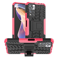 Silikon Hülle Handyhülle und Kunststoff Schutzhülle Hartschalen Tasche mit Ständer JX1 für Xiaomi Mi 11i 5G (2022) Pink