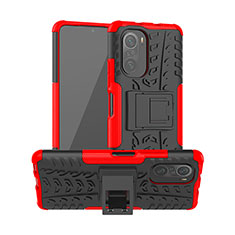 Silikon Hülle Handyhülle und Kunststoff Schutzhülle Hartschalen Tasche mit Ständer JX1 für Xiaomi Mi 11i 5G Rot