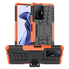 Silikon Hülle Handyhülle und Kunststoff Schutzhülle Hartschalen Tasche mit Ständer JX1 für Xiaomi Mi 11T 5G Orange