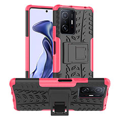Silikon Hülle Handyhülle und Kunststoff Schutzhülle Hartschalen Tasche mit Ständer JX1 für Xiaomi Mi 11T 5G Pink