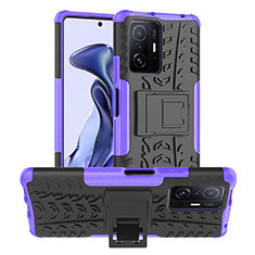 Silikon Hülle Handyhülle und Kunststoff Schutzhülle Hartschalen Tasche mit Ständer JX1 für Xiaomi Mi 11T Pro 5G Violett
