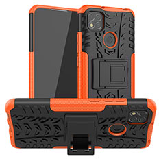 Silikon Hülle Handyhülle und Kunststoff Schutzhülle Hartschalen Tasche mit Ständer JX1 für Xiaomi POCO C3 Orange