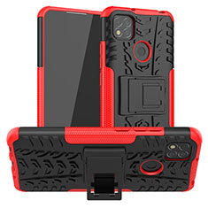 Silikon Hülle Handyhülle und Kunststoff Schutzhülle Hartschalen Tasche mit Ständer JX1 für Xiaomi POCO C31 Rot
