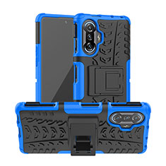 Silikon Hülle Handyhülle und Kunststoff Schutzhülle Hartschalen Tasche mit Ständer JX1 für Xiaomi Poco F3 GT 5G Blau