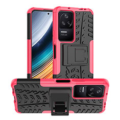 Silikon Hülle Handyhülle und Kunststoff Schutzhülle Hartschalen Tasche mit Ständer JX1 für Xiaomi Poco F4 5G Pink