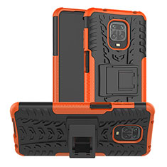 Silikon Hülle Handyhülle und Kunststoff Schutzhülle Hartschalen Tasche mit Ständer JX1 für Xiaomi Poco M2 Pro Orange