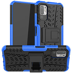 Silikon Hülle Handyhülle und Kunststoff Schutzhülle Hartschalen Tasche mit Ständer JX1 für Xiaomi POCO M3 Pro 5G Blau