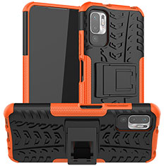 Silikon Hülle Handyhülle und Kunststoff Schutzhülle Hartschalen Tasche mit Ständer JX1 für Xiaomi POCO M3 Pro 5G Orange