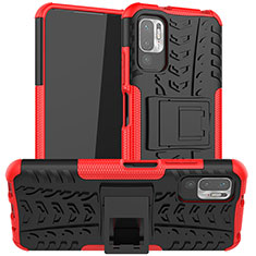 Silikon Hülle Handyhülle und Kunststoff Schutzhülle Hartschalen Tasche mit Ständer JX1 für Xiaomi POCO M3 Pro 5G Rot