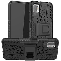 Silikon Hülle Handyhülle und Kunststoff Schutzhülle Hartschalen Tasche mit Ständer JX1 für Xiaomi POCO M3 Pro 5G Schwarz