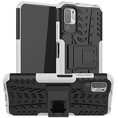 Silikon Hülle Handyhülle und Kunststoff Schutzhülle Hartschalen Tasche mit Ständer JX1 für Xiaomi POCO M3 Pro 5G Silber