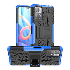 Silikon Hülle Handyhülle und Kunststoff Schutzhülle Hartschalen Tasche mit Ständer JX1 für Xiaomi Poco M4 Pro 5G Blau