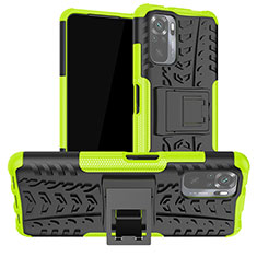 Silikon Hülle Handyhülle und Kunststoff Schutzhülle Hartschalen Tasche mit Ständer JX1 für Xiaomi Poco M5S Grün