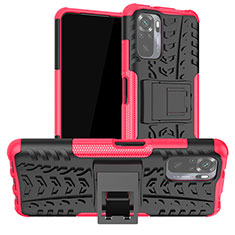 Silikon Hülle Handyhülle und Kunststoff Schutzhülle Hartschalen Tasche mit Ständer JX1 für Xiaomi Poco M5S Pink