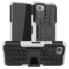 Silikon Hülle Handyhülle und Kunststoff Schutzhülle Hartschalen Tasche mit Ständer JX1 für Xiaomi Poco X3 GT 5G Silber
