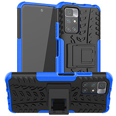 Silikon Hülle Handyhülle und Kunststoff Schutzhülle Hartschalen Tasche mit Ständer JX1 für Xiaomi Redmi 10 4G Blau