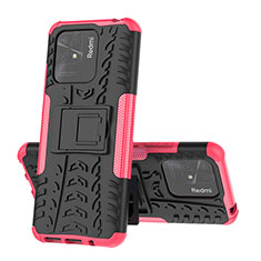 Silikon Hülle Handyhülle und Kunststoff Schutzhülle Hartschalen Tasche mit Ständer JX1 für Xiaomi Redmi 10 India Pink