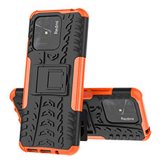 Silikon Hülle Handyhülle und Kunststoff Schutzhülle Hartschalen Tasche mit Ständer JX1 für Xiaomi Redmi 10 Power Orange