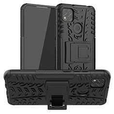 Silikon Hülle Handyhülle und Kunststoff Schutzhülle Hartschalen Tasche mit Ständer JX1 für Xiaomi Redmi 10A 4G Schwarz