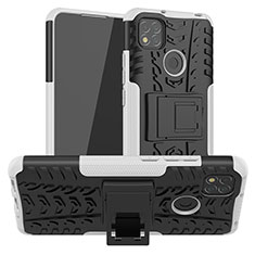 Silikon Hülle Handyhülle und Kunststoff Schutzhülle Hartschalen Tasche mit Ständer JX1 für Xiaomi Redmi 10A 4G Silber