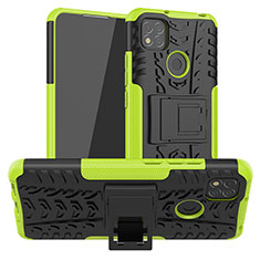 Silikon Hülle Handyhülle und Kunststoff Schutzhülle Hartschalen Tasche mit Ständer JX1 für Xiaomi Redmi 9 India Grün
