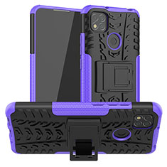 Silikon Hülle Handyhülle und Kunststoff Schutzhülle Hartschalen Tasche mit Ständer JX1 für Xiaomi Redmi 9 India Violett