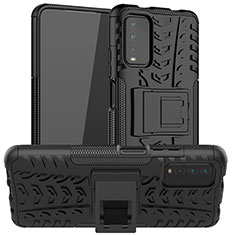 Silikon Hülle Handyhülle und Kunststoff Schutzhülle Hartschalen Tasche mit Ständer JX1 für Xiaomi Redmi 9 Power Schwarz