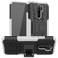 Silikon Hülle Handyhülle und Kunststoff Schutzhülle Hartschalen Tasche mit Ständer JX1 für Xiaomi Redmi 9 Prime India Silber