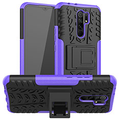 Silikon Hülle Handyhülle und Kunststoff Schutzhülle Hartschalen Tasche mit Ständer JX1 für Xiaomi Redmi 9 Prime India Violett