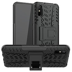 Silikon Hülle Handyhülle und Kunststoff Schutzhülle Hartschalen Tasche mit Ständer JX1 für Xiaomi Redmi 9A Schwarz