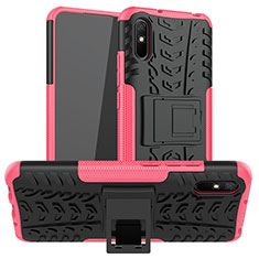 Silikon Hülle Handyhülle und Kunststoff Schutzhülle Hartschalen Tasche mit Ständer JX1 für Xiaomi Redmi 9AT Pink
