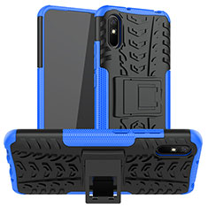 Silikon Hülle Handyhülle und Kunststoff Schutzhülle Hartschalen Tasche mit Ständer JX1 für Xiaomi Redmi 9i Blau