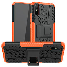 Silikon Hülle Handyhülle und Kunststoff Schutzhülle Hartschalen Tasche mit Ständer JX1 für Xiaomi Redmi 9i Orange