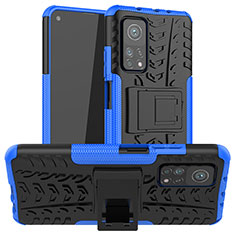 Silikon Hülle Handyhülle und Kunststoff Schutzhülle Hartschalen Tasche mit Ständer JX1 für Xiaomi Redmi K30S 5G Blau