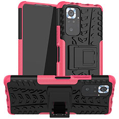 Silikon Hülle Handyhülle und Kunststoff Schutzhülle Hartschalen Tasche mit Ständer JX1 für Xiaomi Redmi Note 10 Pro 4G Pink