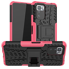 Silikon Hülle Handyhülle und Kunststoff Schutzhülle Hartschalen Tasche mit Ständer JX1 für Xiaomi Redmi Note 10 Pro 5G Pink