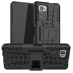 Silikon Hülle Handyhülle und Kunststoff Schutzhülle Hartschalen Tasche mit Ständer JX1 für Xiaomi Redmi Note 10 Pro 5G Schwarz