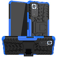 Silikon Hülle Handyhülle und Kunststoff Schutzhülle Hartschalen Tasche mit Ständer JX1 für Xiaomi Redmi Note 10 Pro Max Blau