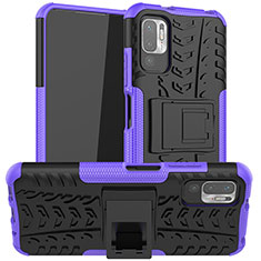 Silikon Hülle Handyhülle und Kunststoff Schutzhülle Hartschalen Tasche mit Ständer JX1 für Xiaomi Redmi Note 10T 5G Violett