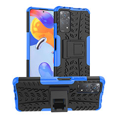 Silikon Hülle Handyhülle und Kunststoff Schutzhülle Hartschalen Tasche mit Ständer JX1 für Xiaomi Redmi Note 11 Pro 4G Blau