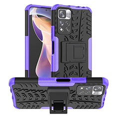 Silikon Hülle Handyhülle und Kunststoff Schutzhülle Hartschalen Tasche mit Ständer JX1 für Xiaomi Redmi Note 11 Pro+ Plus 5G Violett