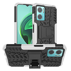 Silikon Hülle Handyhülle und Kunststoff Schutzhülle Hartschalen Tasche mit Ständer JX1 für Xiaomi Redmi Note 11E 5G Silber